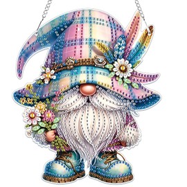 Lxmsja Gnome Diamond Art Hanging Ornaments with Chain, Special Shaped Diamond Art Painting Kits for Adults Beginners, Animals Diamond Pendant Crystal Gem Art Kits Christmas Gifts for Home Decor