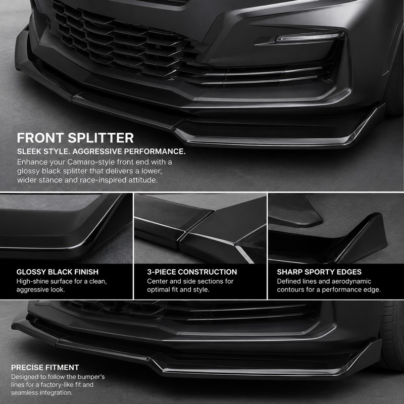 Front Bumper Lip Splitter for Chevy Camaro – 3-Piece Glossy