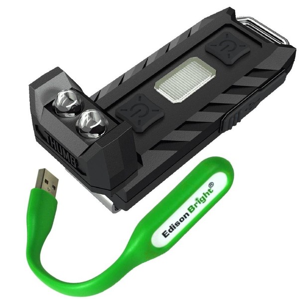 Nitecore THUMB 85 lumen USB rechargeable keychain light/worklight (White/Red) and EdisonBright USB powered flexible reading light bundle