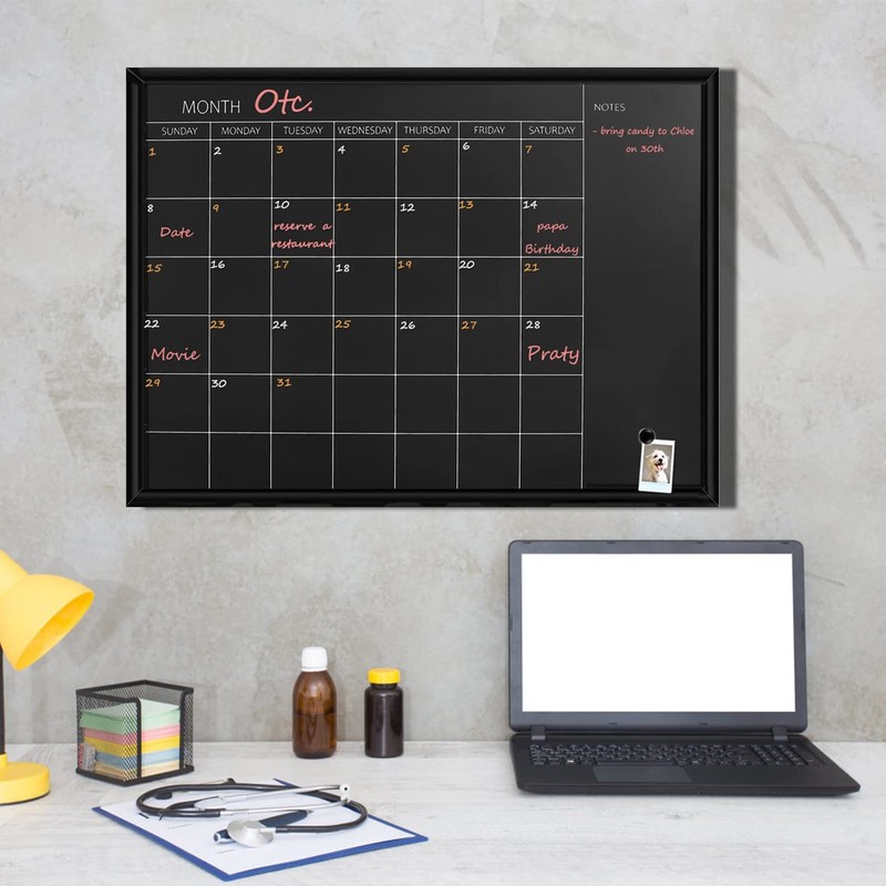 TORASO Calendar Chalkboard, 18 x 24 inches, Magnetic Surface Black