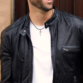 GAVU Men's Genuine Black Leather Necklace with Stainless Steel Pendant Men's Surfer Necklace, Leather, No Gemstone