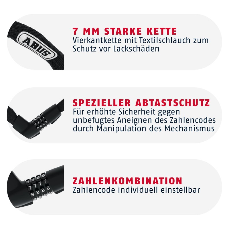 ABUS Tresor 1385/75 Cherry Heart Chain Lock, Hardened Steel Combination
