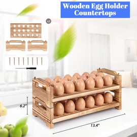 HANSGO 2PCS Countertop Wooden Egg Holders, Egg Container Racks Egg Storage Trays for 18 Fresh Eggs