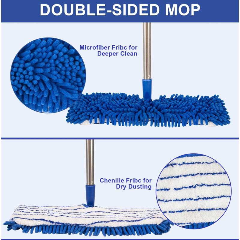 Microfiber Dust Mop for Floor Cleaning - Dual-Sided Washable Pads,