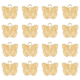 UNICRAFTALE 16Pcs 18K Gold Plated Butterfly Charms Animal Pendants Stainless Steel Pendants Small Hanging Dangle Crystal Pendants for Jewelry Making Bracelet Necklace Earring