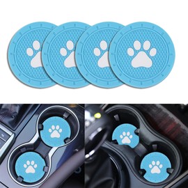 Piburth 4 Pack Car Cup Holder Coasters, Dog Paw Insert Car Cup Coaster, 2.75 Inch Anti Slip Shockproof Embedded Drink Mat, Vehicle Interior Decor Accessories (Light Blue)