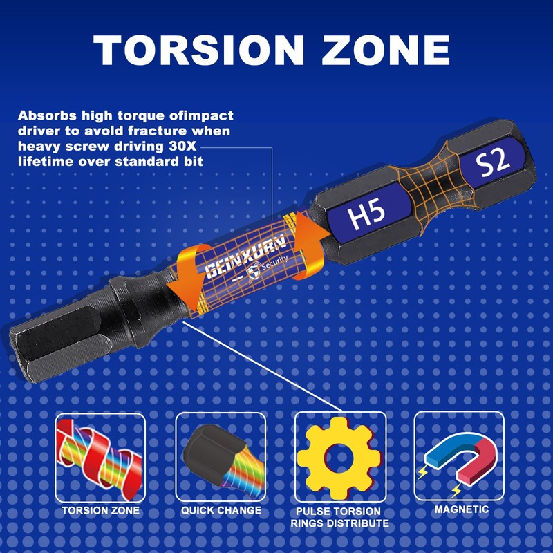 GEINXURN 11 Pieces 2 In. Hex Screwdriver Bit set, Multi