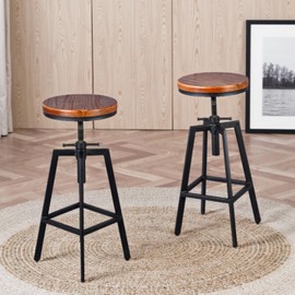 Lisuden Set of 2 Industrial Vintage Kitchen Bar Stools Counter Height 25.6-31.5-inch Adjustable Stool for Pub,Kitchen,Home