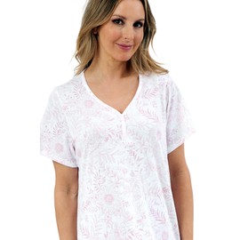 Marlon Womens Linzi Long Plus Size Soft Poly Cotton Knitted Jersey Nightdress With Buttons, Sketchy Pink, 16-18