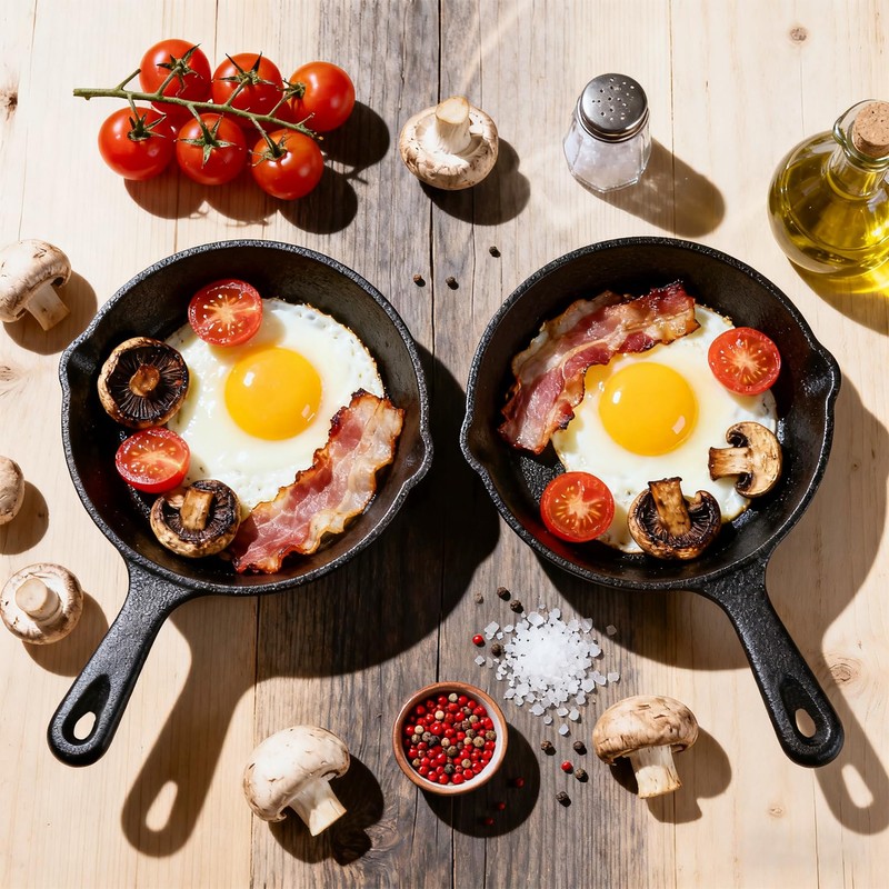 Cptoion 1 Set Mini Cast Iron Skillet, 4 Inch, Black