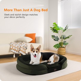 Dwanton Orthopedic Dog Bed for Medium Dogs, Waterproof Dog Sofa with Egg Foam Support, Washable Pet Bed with Four Sided Bolster Cushion, with Removable Cover & Non-Slip Bottom, 35 Inches, Green
