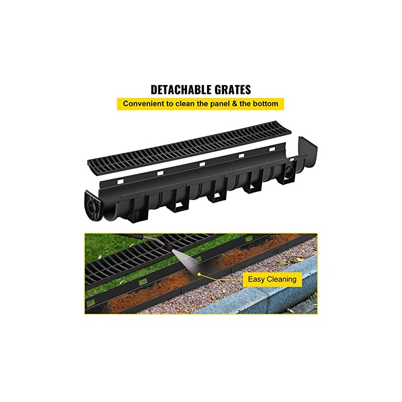 VEVOR Trench Drain System with Plastic Grate, 5.9x5.1-Inch HDPE Channel