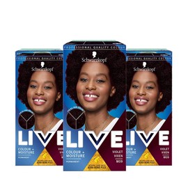 Schwarzkopf Live Colour + Moisture Dark Purple Hair Dye, 3-Pack Permanent Intense Care with Kera-Bond Plex, M09 Violet Vixen