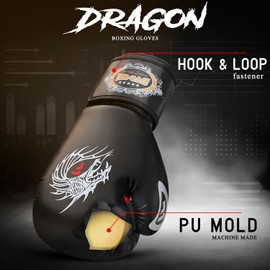 Farabi Boxing Gloves for Training Punching Sparring (Black Dragon, 10-oz)