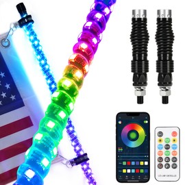 ALIESTFDNO (2 Pack) Upgraded 3FT RGB Whip Lights with Anti-Fracture Spring Base, Spiral Led Whip Light with Remote & App ControI, for UTV ATV Jeep Off-Road RZR Polaris Truck Car, and 4X4 Sand Buggy