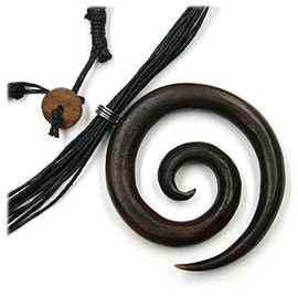Spiral wooden pendant jewellery from wood, Ø 6cm, incl. black cotton cord wood jewelry necklace