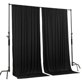 AK TRADING CO. 10 feet Wide x 12 feet Long Polyester Backdrop Drapes Curtains Panels with Rod Pockets - Wedding Ceremony Party Home Window Decorations - (Black)