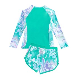 JiAmy Girl Swimsuits with Shorts, Two Piece Girls Swimming Costume,Long Sleeve Kids Swimwear Zip Rash Guard Bathing Suit Green 8-9 Years