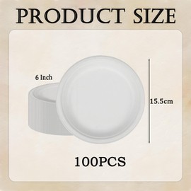 6inch Small White Paper Plates Compostable Plates,100Pcs Sturdy Sugarcane Party Paper Plate,Eco-Friendly Super Rigid Biodegradable Bagasse Plates,Heavy Duty Strong Disposable Plates for Party