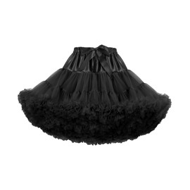 PrettyQueen Women's Tulle Petticoat 3-Layered Puffy Tutu Skirt Crinoline Underskirts for Cosplay Party Dress (Black)