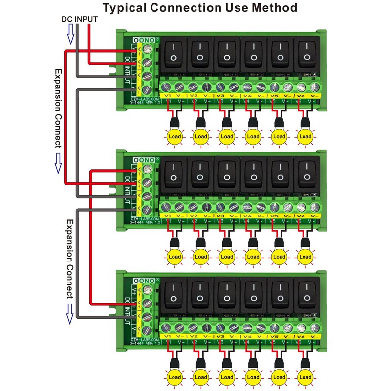 DIN Rail Mount 6 Channel Rocker Switch DC Power Distribution