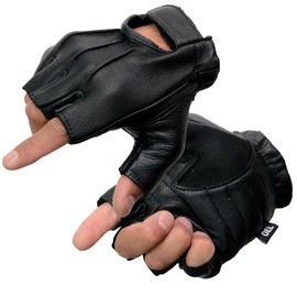 Milwaukee Leather SH850 Men's Black Premium Deer Skin Leather Gel Padded Palm Fingerless Motorcycle Gloves - Large