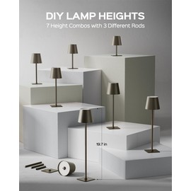 Cordless Table Lamp 7 DIY Height, Portable LED Desk Lamp, 5000mAh Battery Operated, 3 Color Stepless Dimming, Waterproof for Bathroom/Bedroom/Bars/Restaurant/Outdoor Party/Camping,Golden Bronze,2 Pack