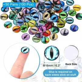 PATIKIL 16mm Dragon Eyes, 100 Pcs Round Glass Eyes Animals Crochet Eyes for Clay Doll Making Craft DIY Findings Jewelry Making, Multicolor