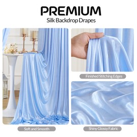Blue Satin Backdrop Curtains 2 Panels - Glitter Photo Drapes for Baby Shower, 10x10FT Shimmer Back Drop Cloth, Wrinkle Free for Birthday Party Prom Wedding Background