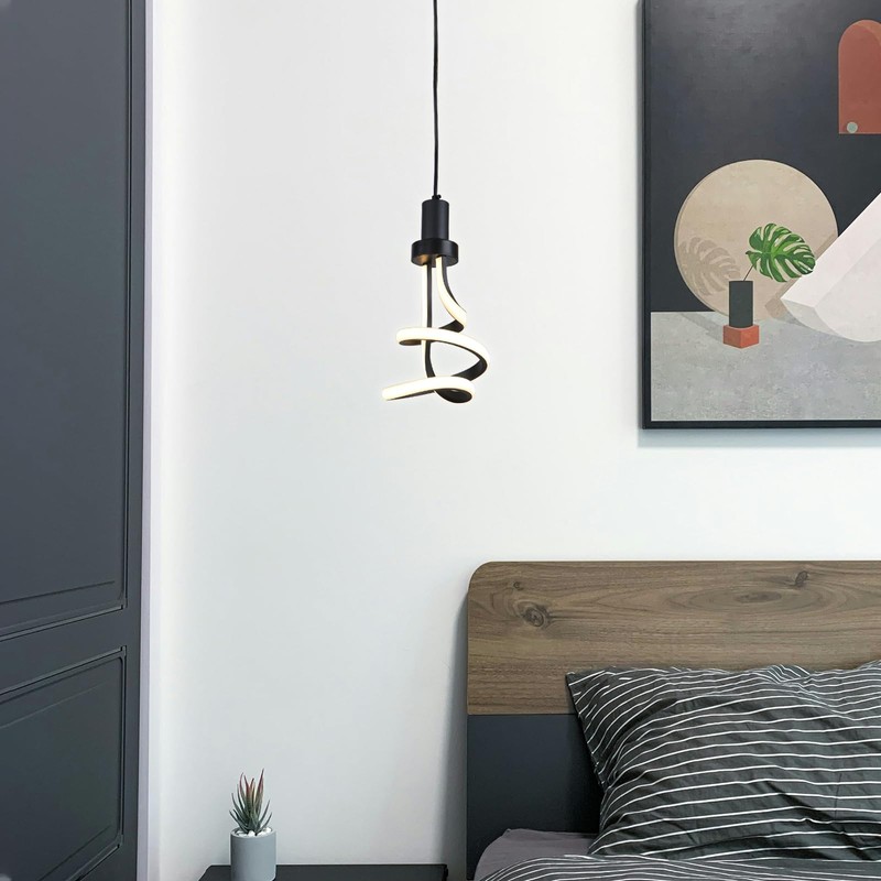 Cunfash Modern LED Pendant Light, Black Spiral LED Pendant Light