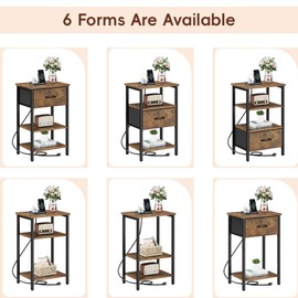 Vagusicc Nightstands Set of 2, Nightstand with Charging Station, Bed Side Table with Drawer, End Table with Storage Shelf for Living Room, Tall Bedside Tables, Small Night Stand for Bedroom, Brown