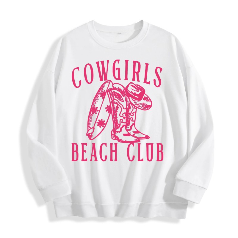 Cowgirls Beach Club Western Graphic Crewneck Sweatshirt, US Warehouse, 6