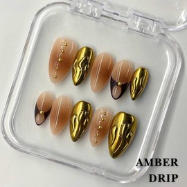 NailPhoria｜SURPRISE DEAL Collections (70 Styles) acrylic press nails:_Amber Drip_M
