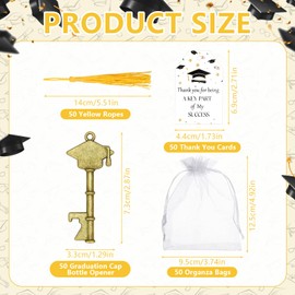 50 Sets Graduation Party Favors for Guests Class of 2025 Graduation Cap Bottle Opener Keychains with Thank You Cards and Organza Bags College Celebration Graduation Supplies