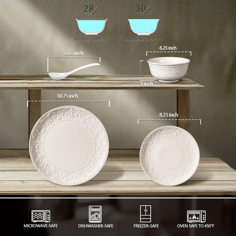 Wareland Plates and Bowls Sets - 16 Pieces Ceramic Dinnerware