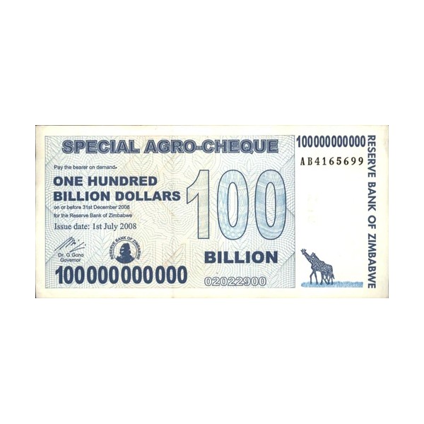 2 x 100 Billion Zimbabwe Agro Check Cheque Circulated 2008