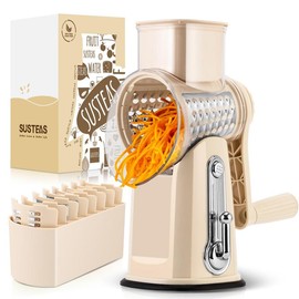 SUSTEAS Rotary Food Chopper with 5 Replaceable Blades, Strong Suction Cup Base, BPA Free, Dishwasher Safe, Green Kitchen Utensil - Color: Beige