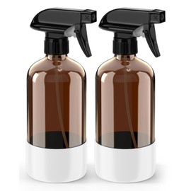 Bontip Glass Spray Bottle with Silicone Sleeve Protection, Amber Glass Spray Bottle Set for Non-toxic Window Cleaner Aromatherapy Facial Hydration Watering Flower Hair Care 2 Pack/16 oz (White)