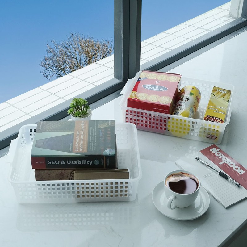 Qskely 6-Pack A4 Paper Storage Baskets File Trays Baskets, Clear