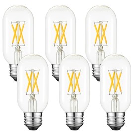 LiteHistory T14 T45 LED Bulb,6W E26 LED Bulb Dimmable Equivalent E26 Bulb 60 Watt,Warm White 3000K E26 Edison Bulb,AC120V,600lm,CRI85,Clear Glass,Tubular Light Bulb,ETL Listed,Pack of 6