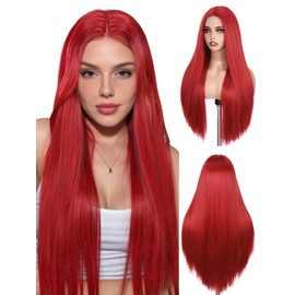 FAVE 26 Inches Red Wig Long Straight Red Wigs for Women Synthetic Red Wigs with Fluffy Hair Top Synthetic Red Wig Colorful Wigs for Daily/Party/Cosplay（280g）