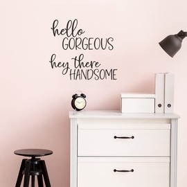 BooDecal Hello Gorgeous Hey There Handsome Bathroom Vanity Mirror Vinyl Wall Decal Vinyl Wall Quote Decal Sticker Cute Girl Smile Hepburn Wall Art Decor Motivational Inspirational Lettering 11.8 x
