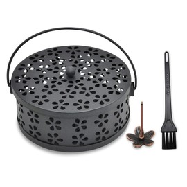 Mosquito Coil Holder, Citronella Spiral Coil Incense Burner with Lid Handle Classic Metal Incense Stick Holder for Home Garden Indoor Outdoor, with Cleaning Brush (Black)