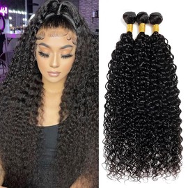 3 Bundles Human Hair Water Wave Curly Wet 18 20 22 inch 100% Unprocessed and Wavy Natural Black Color