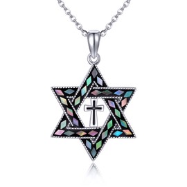 YAFEINI Star of David Necklace Sterling Silver Cross Star of David Pendant Necklace Jewish Christian Jewelry Gifts for Women