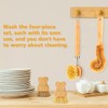 SAMEBUTECO Bamboo Dish Brushes Sets 4 Tools in One Kitchen