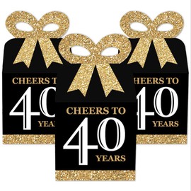 Big Dot of Happiness Adult 40th Birthday - Gold - Square Favor Gift Boxes - Birthday Party Bow Boxes - Set of 12