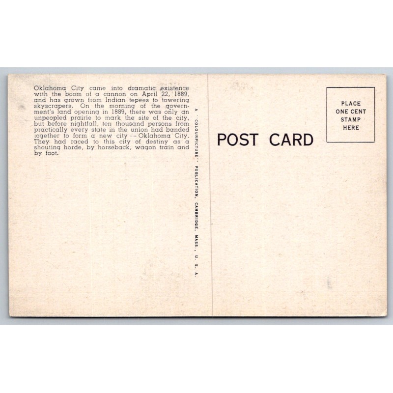 c1940s Oklahoma City OK Postcard The Run Horseback Wagon Train