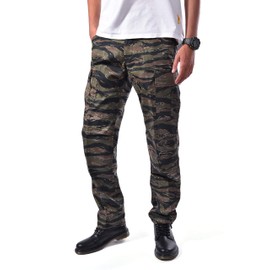 BACKBONE Mens Fashion Bright Camouflage Cargo Pants Military Combat Style BDU Pants (L, Tiger Stripe Camo)
