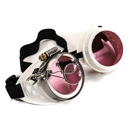 Valvetcrow White Steampunk Victorian Style Goggles Colored Lenses & Ocular Loupe Mad Scientist (Pink)